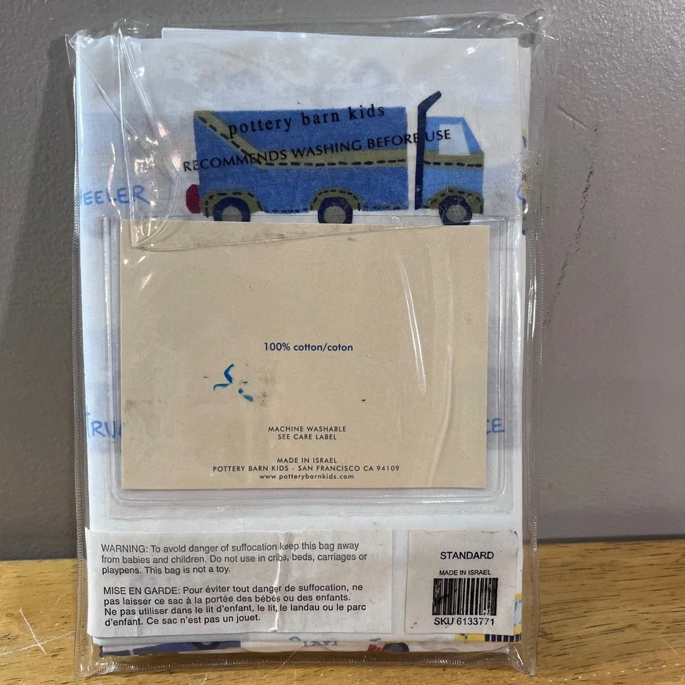 Pottery Barn Kids Vehicles Pillowcase Standard 100% Cotton White Blue 6133771
